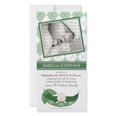Argyle Pea in a Pod Baby Birth Announcement: green Personalized Photo Card by BabyShoppe