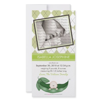 Argyle Pea in a Pod Baby Birth Announcement: lime Photo Greeting Card by BabyShoppe