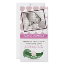 Argyle Pea in a Pod Baby Birth Announcement: pink Picture Card