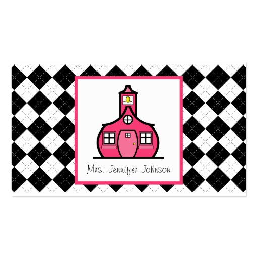 Argyle Pink Schoolhouse Teacher Business Card (front side)