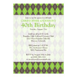 Argyle Plaid Brown Green Golf Golfing 0th Birthday Invites