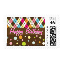 Argyle & Polka Dot Happy Birthday Postage