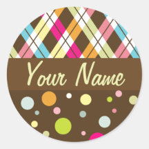 Argyle Polka Dots Round Sticker