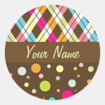 Argyle Polka Dots Round Stickers