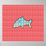 Argyle shark on red bubbles poster