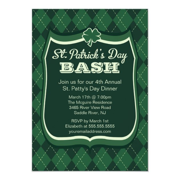 Argyle St. Patrick's Day Party Invitation (front side)