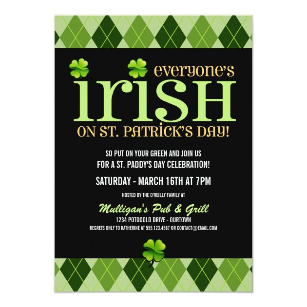 Argyle St. Patricks Day Party Invitations (front side)