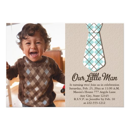 Argyle Tie Little Man Photo Birthday Invitations