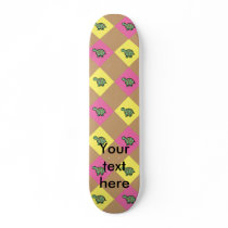 Argyle turtle pattern on brown skateboard deck