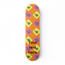 Argyle turtle pattern on orange skateboards