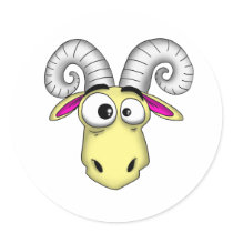 Aries Cartoon Round Sticker