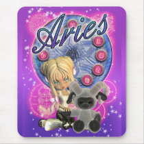 Aries Mousepad With Cute Female And Ram