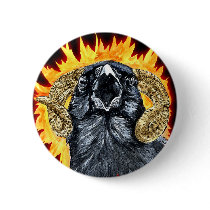 Aries Raven watercolor Pinback Buttons