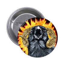 Aries Raven watercolor Pinback Buttons