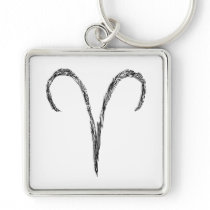 Aries. Zodiac Astrology Sign. Black. Key Chains