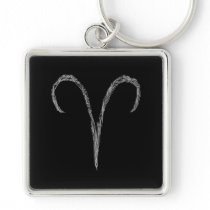 Aries. Zodiac Astrology Sign. Black. Keychains
