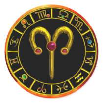 ARIES ZODIAC BIRTHDAY JEWEL ROUND STICKER