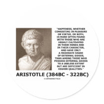 Aristotle Happiness Cultivated Minds Character Round Sticker
