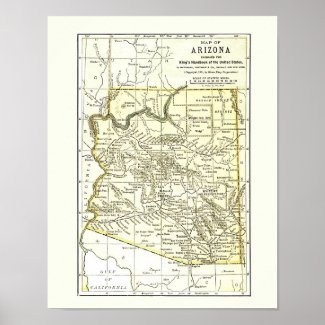 Arizona Vintage Map 1891 Towns, Railroads and Indian Reservations Poster