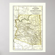 Arizona Map 1891 Towns, Rail and Reservations Posters at Zazzle