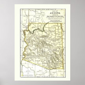 Arizona Map 1891 Towns, Rail and Reservations Posters