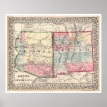 Arizona New Mexico Map 1867 posters