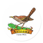 Arizona St. Flower Cactus Wren Round Sticker