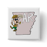 Arkansas AR Map & Douglas MacArthur Cartoon Button