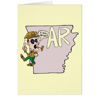 Arkansas AR Map & Douglas MacArthur Cartoon Card by redwingshoppe