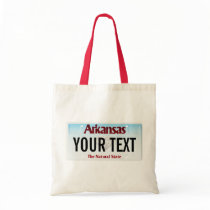 Arkansas license plate tote bag