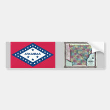 Arkansas Map and State Flag Bumper Stickers