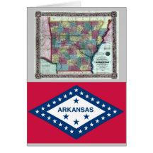 Arkansas Map and State Flag Greeting Cards