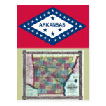 Arkansas Map and State Flag Post Card