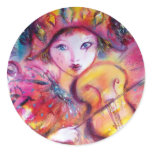 ARLECCHINO AND COLOMBINA ,Pink Fuchsia Yellow Blue Round Sticker