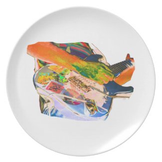 Arm Playing Guitar Blue Psychadelic Colors Square plate