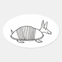 Armadillo art fun cute unique ink line drawing oval sticker