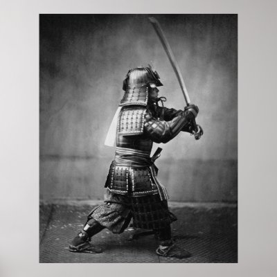 Armoured Samurai with Sword and Dagger in 1860 Print