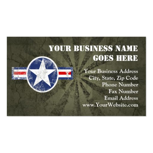 Army Air Corps Vintage Business Card Templates (front side)