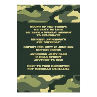 Army Camo Birthday Party invitation
