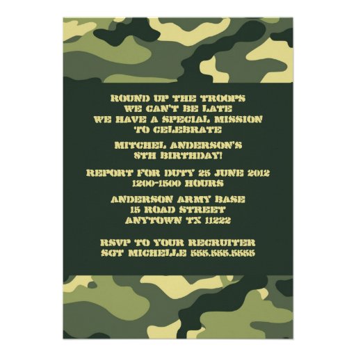 Army Camo Birthday Party invitation