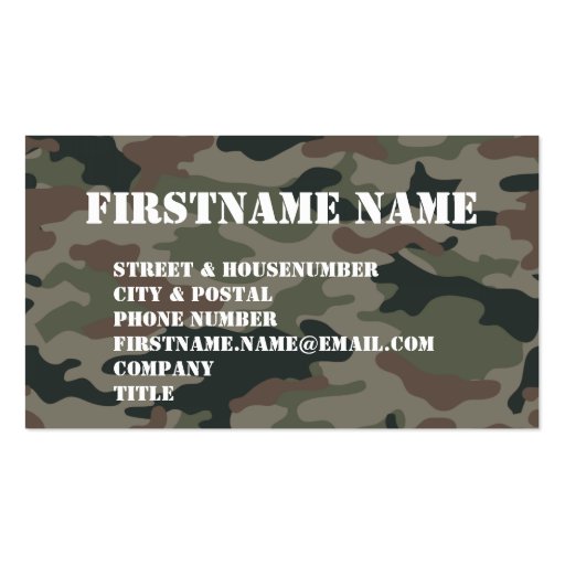 Army Camouflage Green Brown Soldier Business Card Templates (front side)