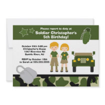 Army Camouflage Soldier Kids Birthday Party Personalized Announcement