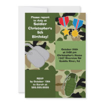 Army Camouflage Soldier Kids Birthday Party Personalized Invitation