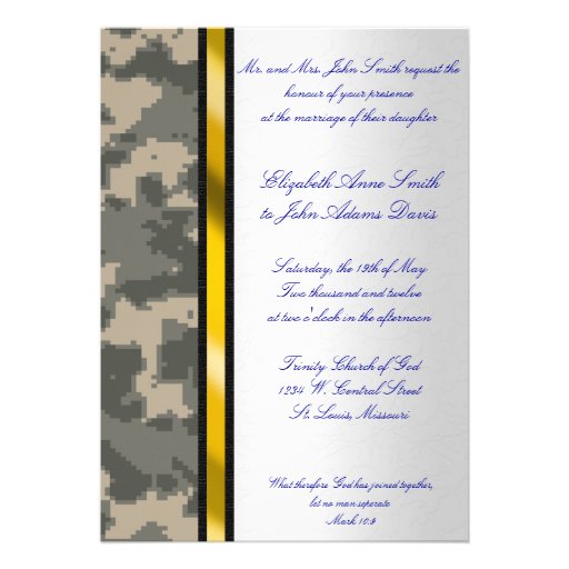 Army Digital Camouflage Wedding Invitation (front side)