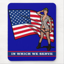 ARMY GIRL WITH FLAG mousepads