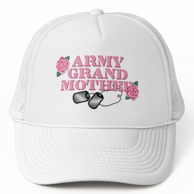 Army Grandmother Pink Roses N Dog Tags Hats by ArmyMomCreations
