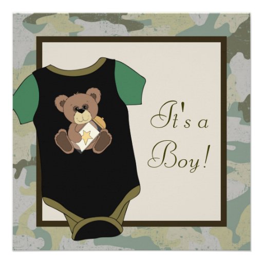 Army Green Camouflage Baby Boy Shower Invitations