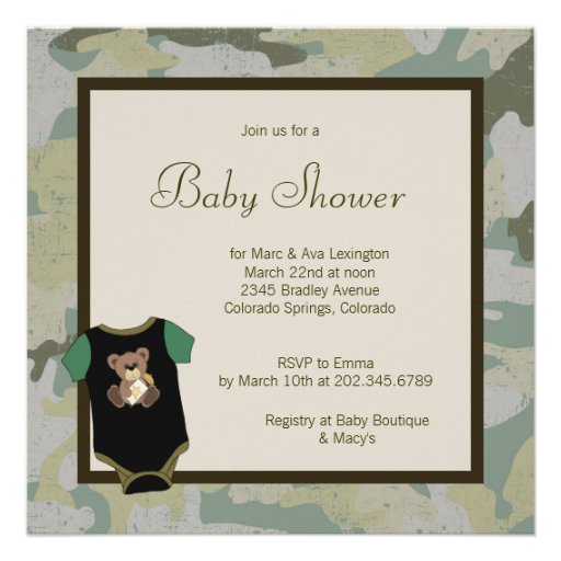 Army Green Camouflage Baby Boy Shower Invitations