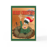 Army Man Waving with Santa Hat Card