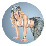 Army, Military Girl in Camo Pinup by Al Rio Round Sticker